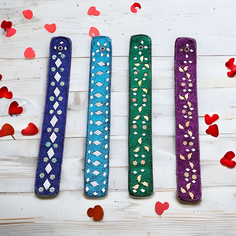 Set of 4 handmade incense stick catcher holder mirrors glitter jewelled